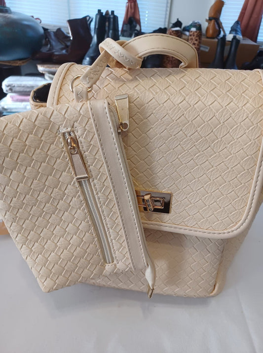 2pc Beige Backpack Purse