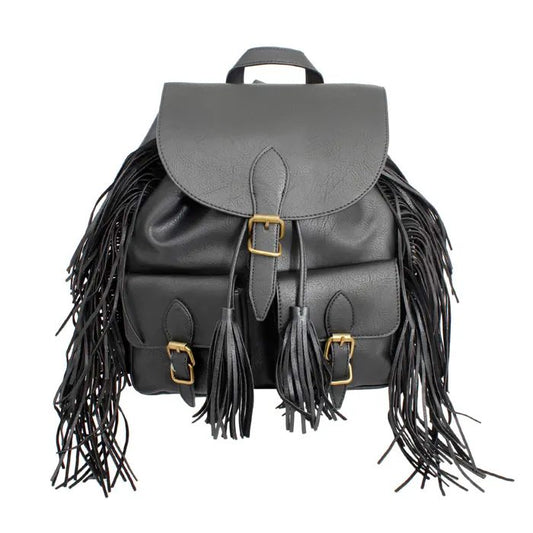 Backpacks Brown and Black Leather Fringe Bag for Women