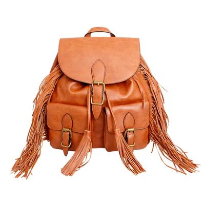 Backpacks Brown and Black Leather Fringe Bag for Women